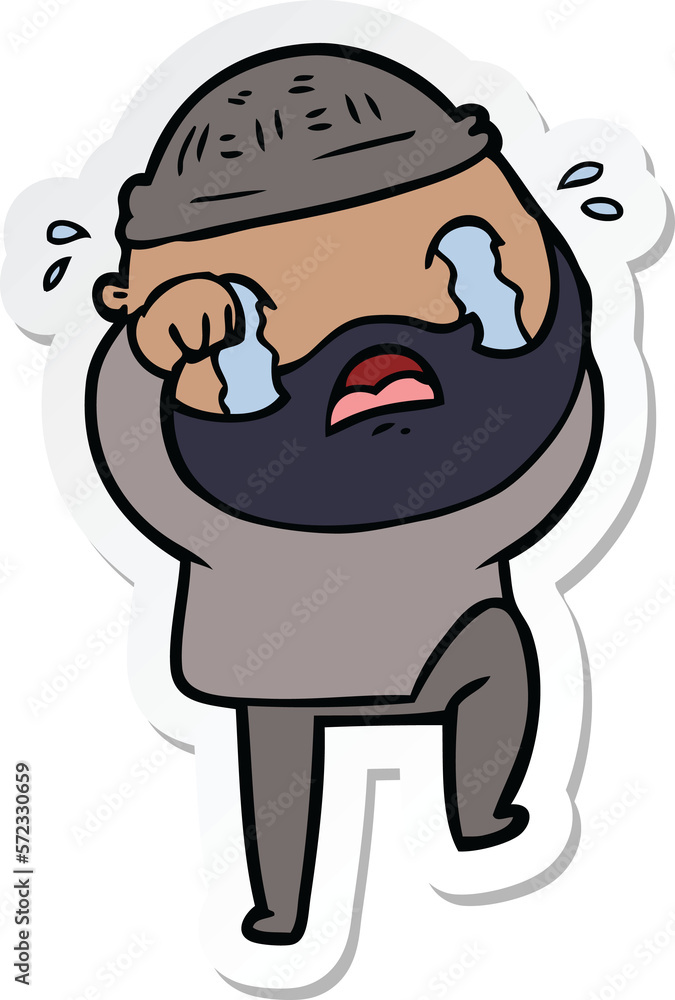 sticker of a cartoon bearded man crying and stamping foot sticker of a cartoon bearded man crying and stamping foot