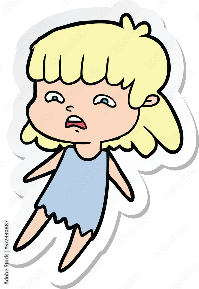 sticker of a cartoon worried woman sticker of a cartoon worried woman