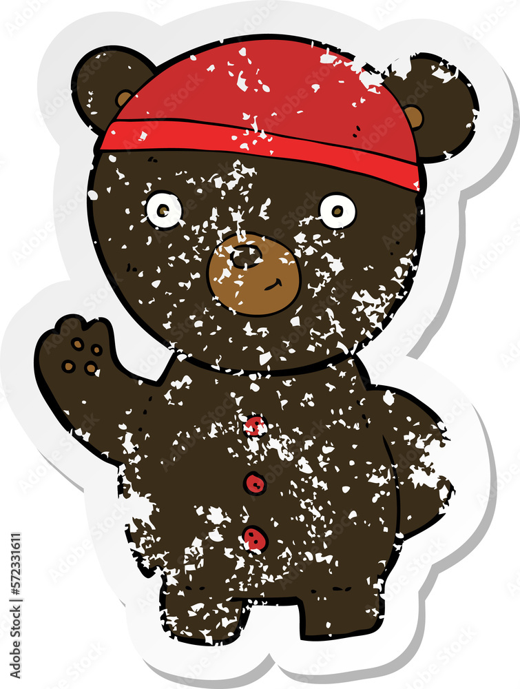 retro distressed sticker of a cartoon black bear cub retro distressed sticker of a cartoon black bear cub