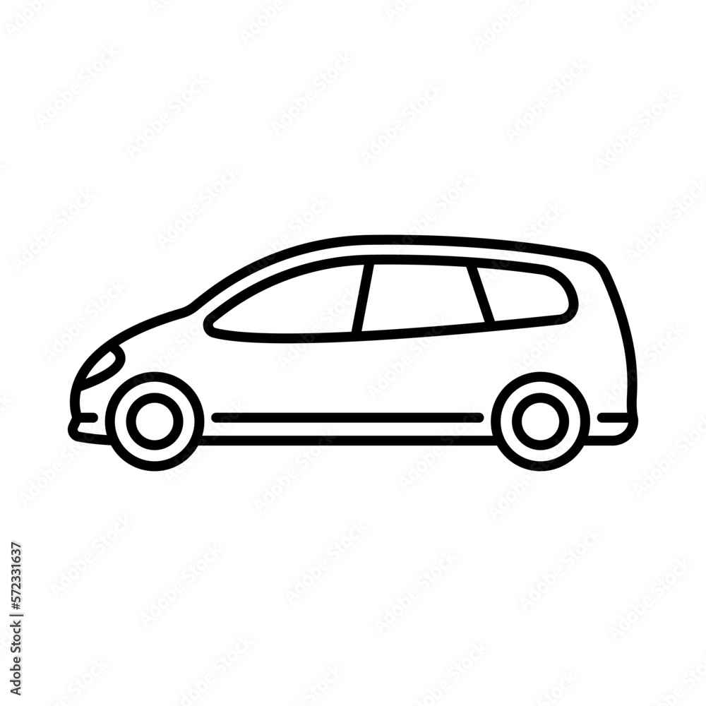 Car icon. Minivan. Black contour linear silhouette. Side view. Editable strokes. Vector simple flat graphic illustration. Isolated object on a white background. Isolate.