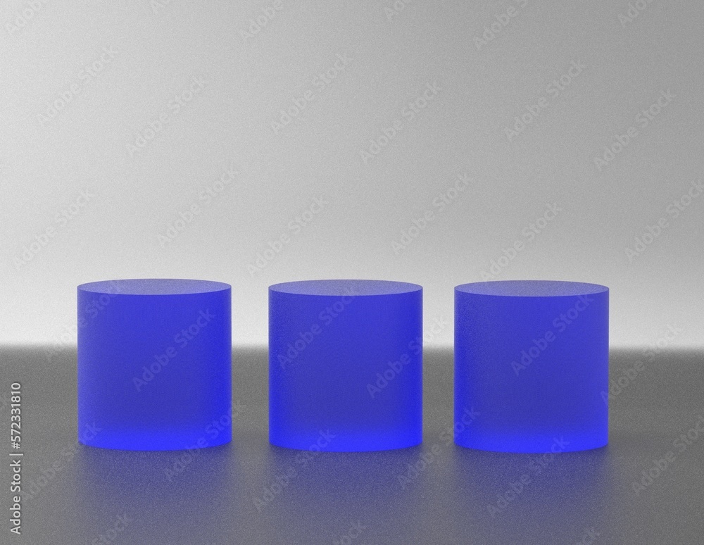 3 cylinder pedestal podium display, Empty room background.blue metallic. Abstract modern rendering 3d shape for products display presentation. minimal wall scene, Studio room. 3 cylinder pedestal podium display, Empty room background.blue metallic. Abstract modern rendering 3d shape for products display presentation. minimal wall scene, Studio room.
