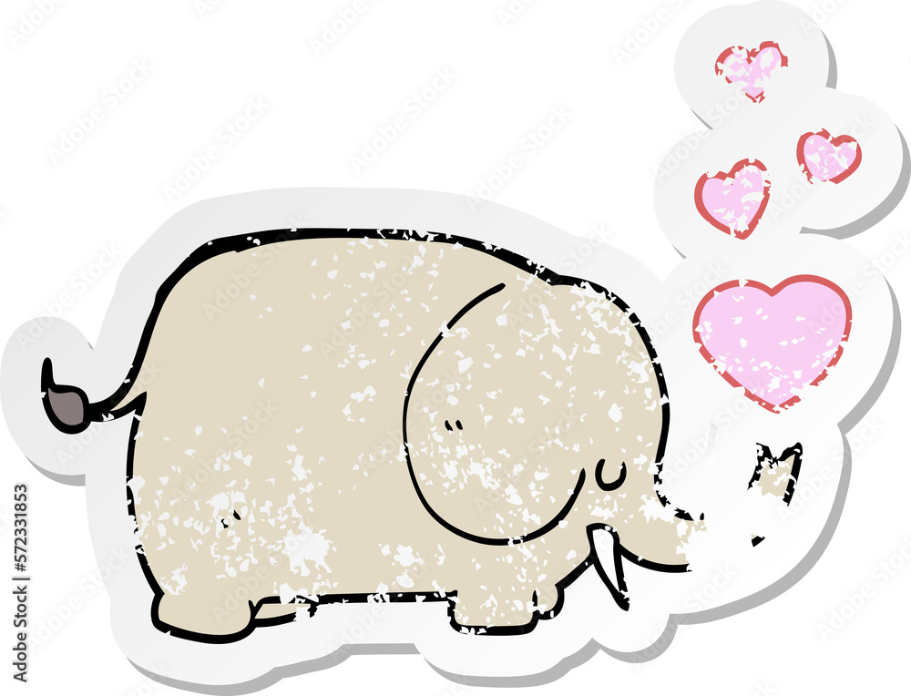 distressed sticker of a cute cartoon elephant with love hearts distressed sticker of a cute cartoon elephant with love hearts