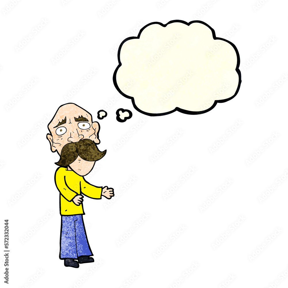 cartoon lonely old man with thought bubble