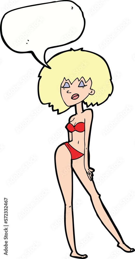 cartoon woman in bikini with speech bubble cartoon woman in bikini with speech bubble