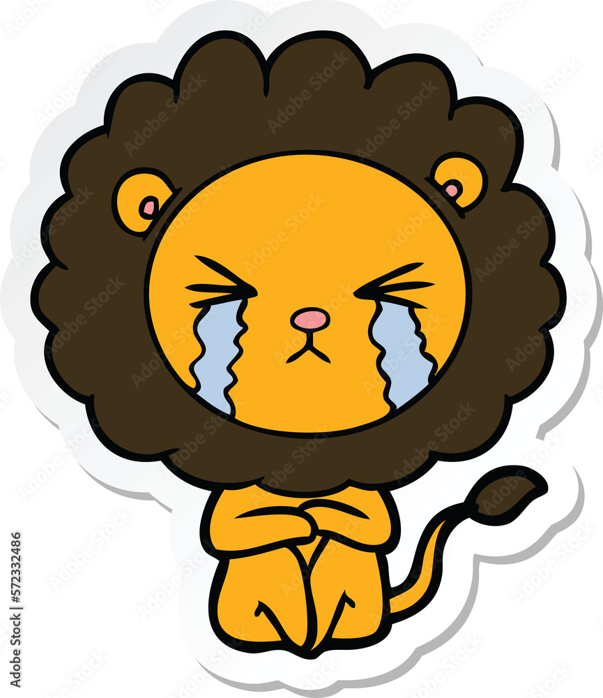 sticker of a cartoon crying lion sitting huddled up sticker of a cartoon crying lion sitting huddled up