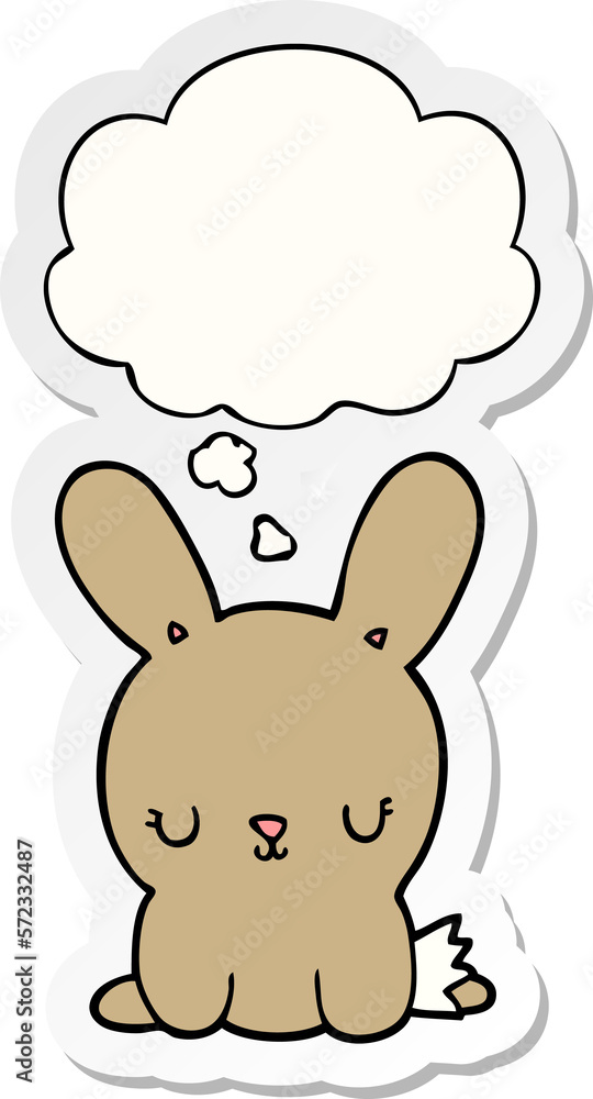 cute cartoon rabbit and thought bubble as a printed sticker cute cartoon rabbit and thought bubble as a printed sticker