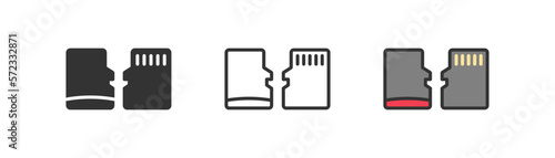 Memory sd card icon on light background. Compact flash storage symbol. Media, photos, gygabyte, megabyte. Outline, flat and colored style. Flat design. Vector illustration.