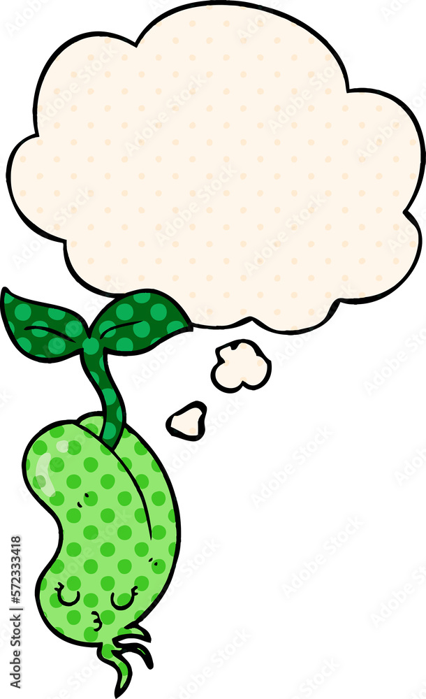 cartoon sprouting bean and thought bubble in comic book style cartoon sprouting bean and thought bubble in comic book style