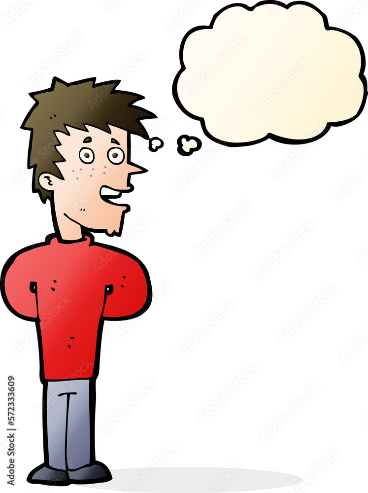 cartoon happy man with thought bubble cartoon happy man with thought bubble