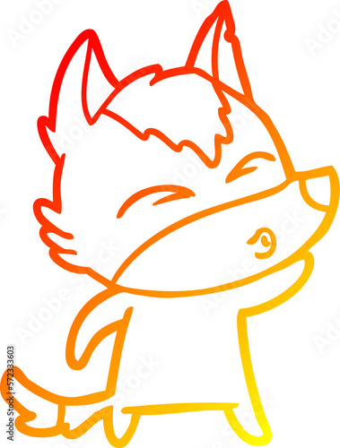 warm gradient line drawing cartoon wolf whistling