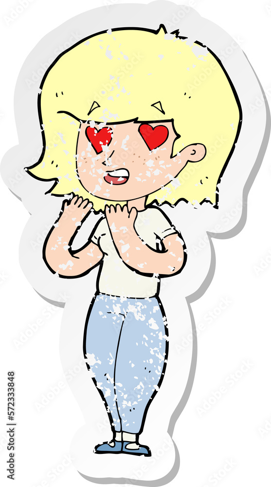 retro distressed sticker of a cartoon woman in love retro distressed sticker of a cartoon woman in love