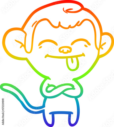 Photography rainbow gradient line drawing funny cartoon monkey
