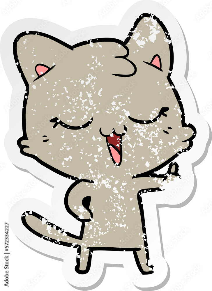 distressed sticker of a cartoon cat distressed sticker of a cartoon cat