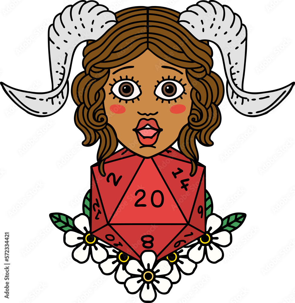 tiefling with natural twenty dice roll illustration tiefling with natural twenty dice roll illustration