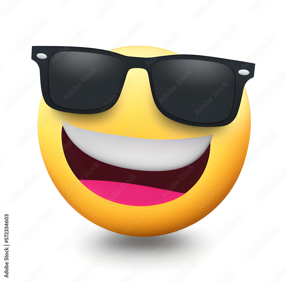 3d render icon sunglasses emoji generative ai funny smiley smiling face ...