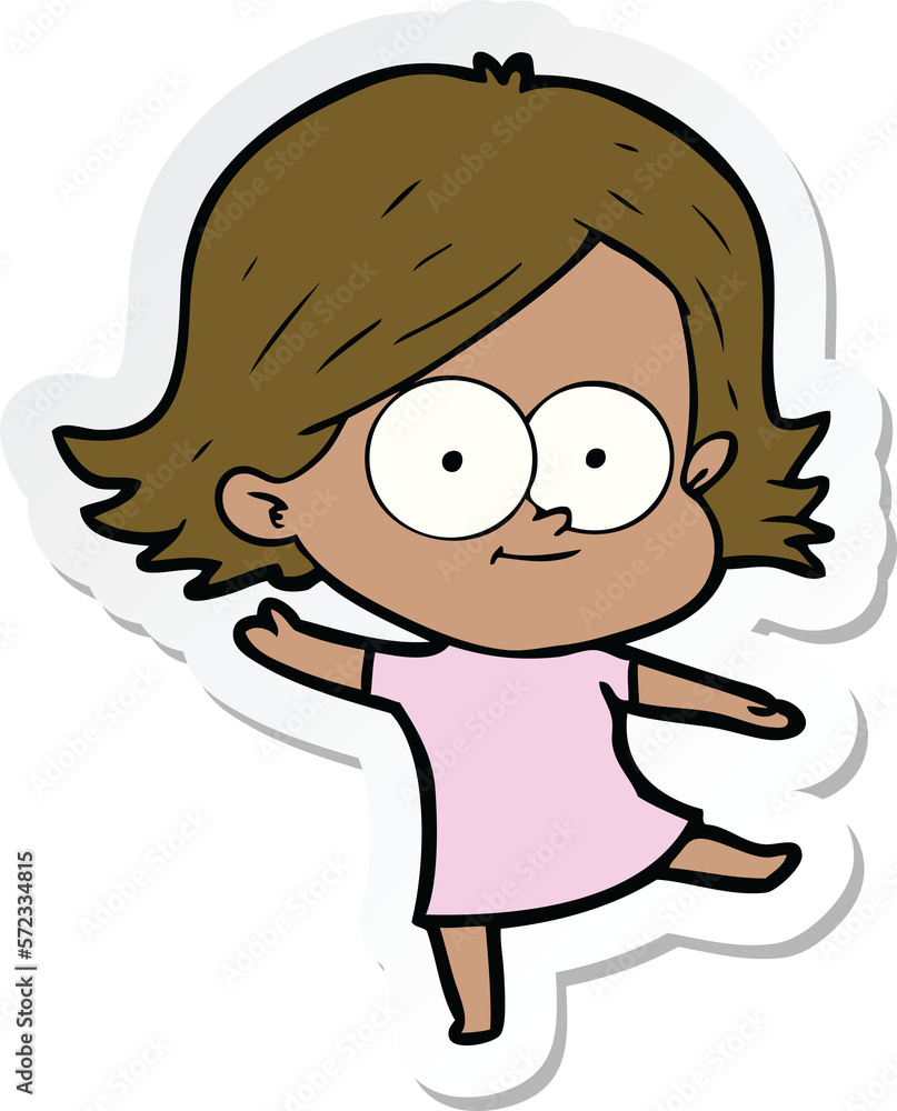sticker of a happy cartoon girl sticker of a happy cartoon girl