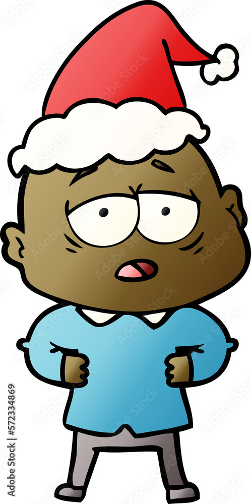 gradient cartoon of a tired bald man wearing santa hat gradient cartoon of a tired bald man wearing santa hat