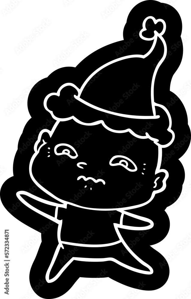 cartoon icon of a nervous man wearing santa hat cartoon icon of a nervous man wearing santa hat