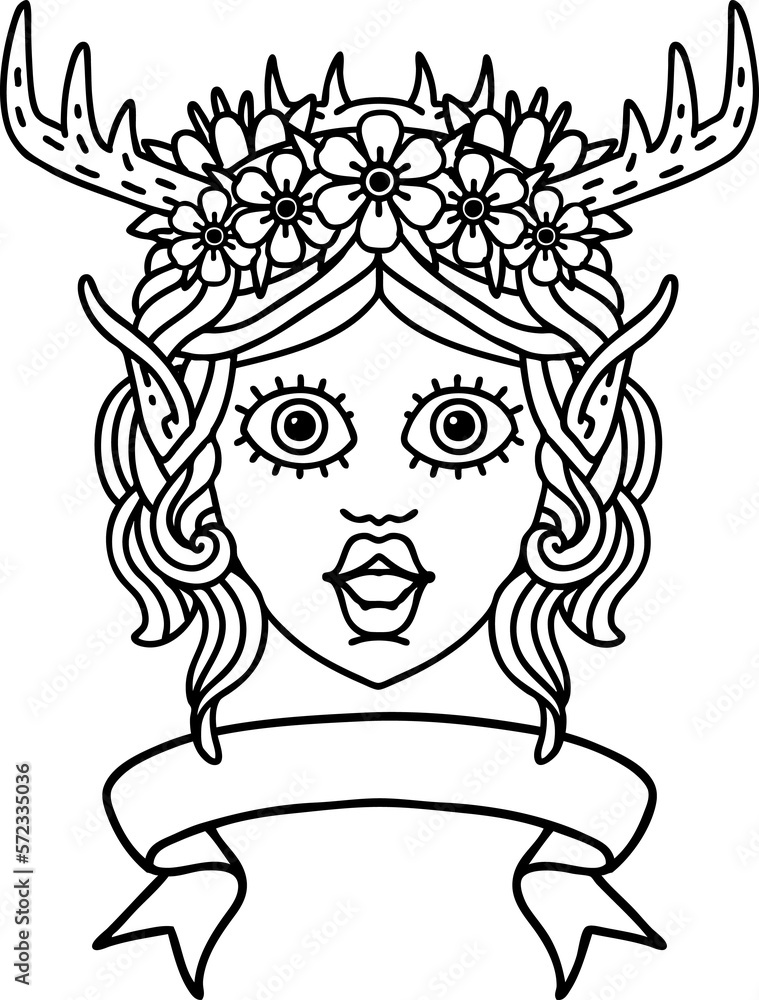 elf druid character face with banner illustration elf druid character face with banner illustration