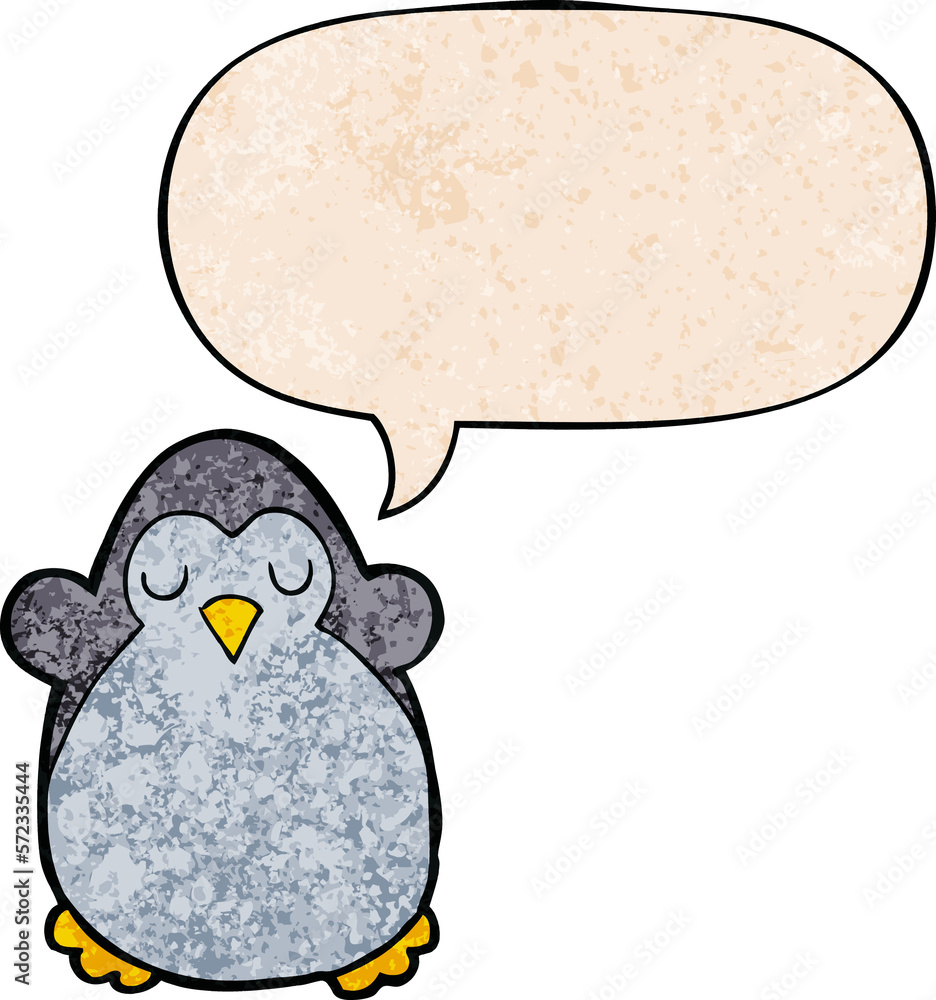 cartoon penguin and speech bubble in retro texture style cartoon penguin and speech bubble in retro texture style