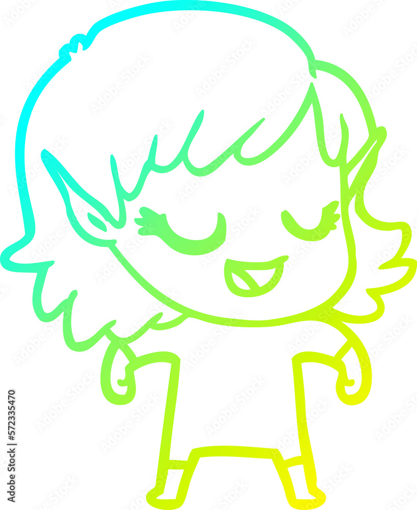 cold gradient line drawing happy cartoon elf girl cold gradient line drawing happy cartoon elf girl