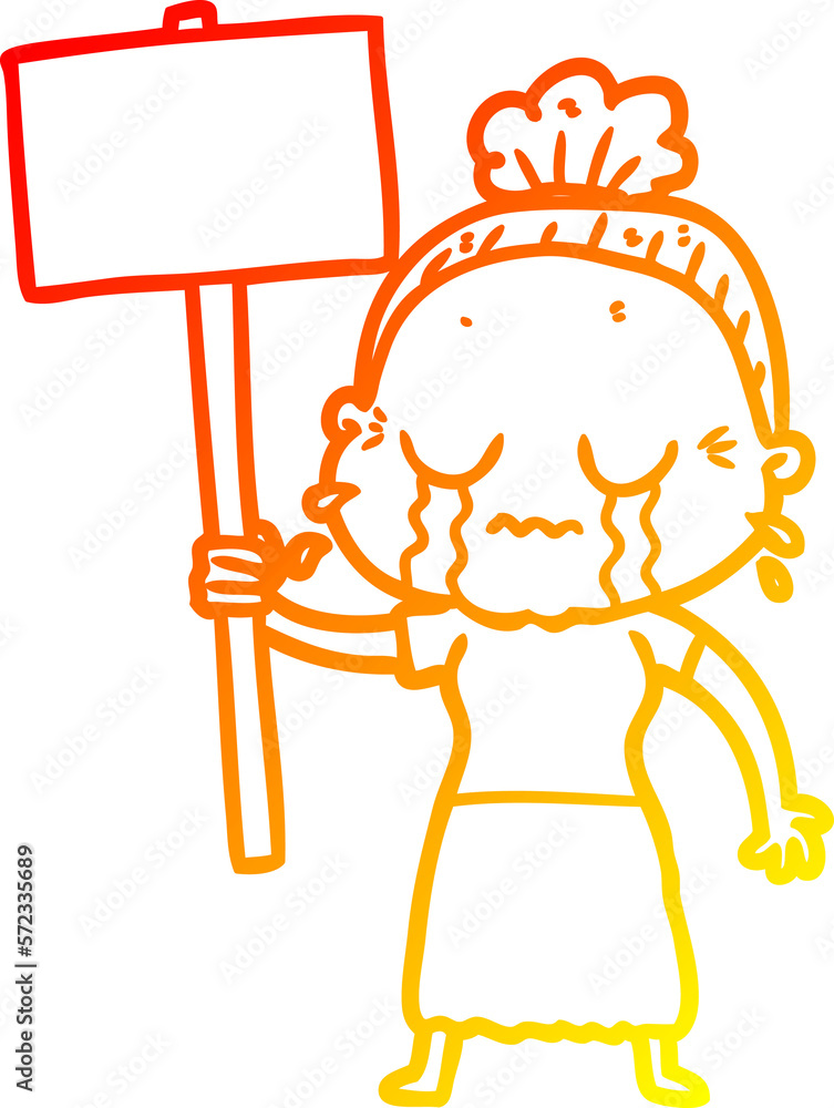 warm gradient line drawing cartoon old woman crying while protesting warm gradient line drawing cartoon old woman crying while protesting
