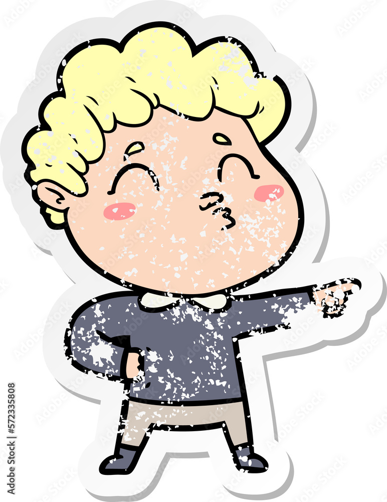 distressed sticker of a cartoon man pouting distressed sticker of a cartoon man pouting