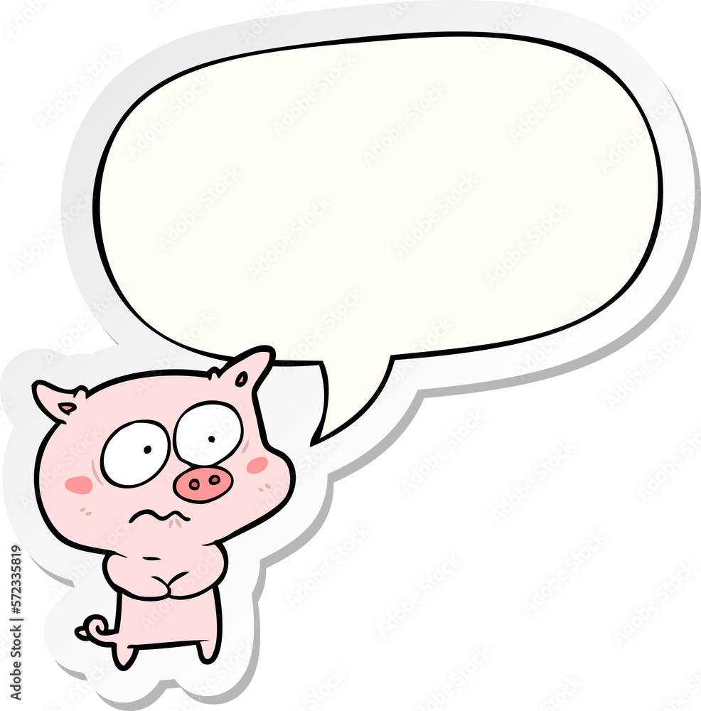 cartoon nervous pig and speech bubble sticker cartoon nervous pig and speech bubble sticker