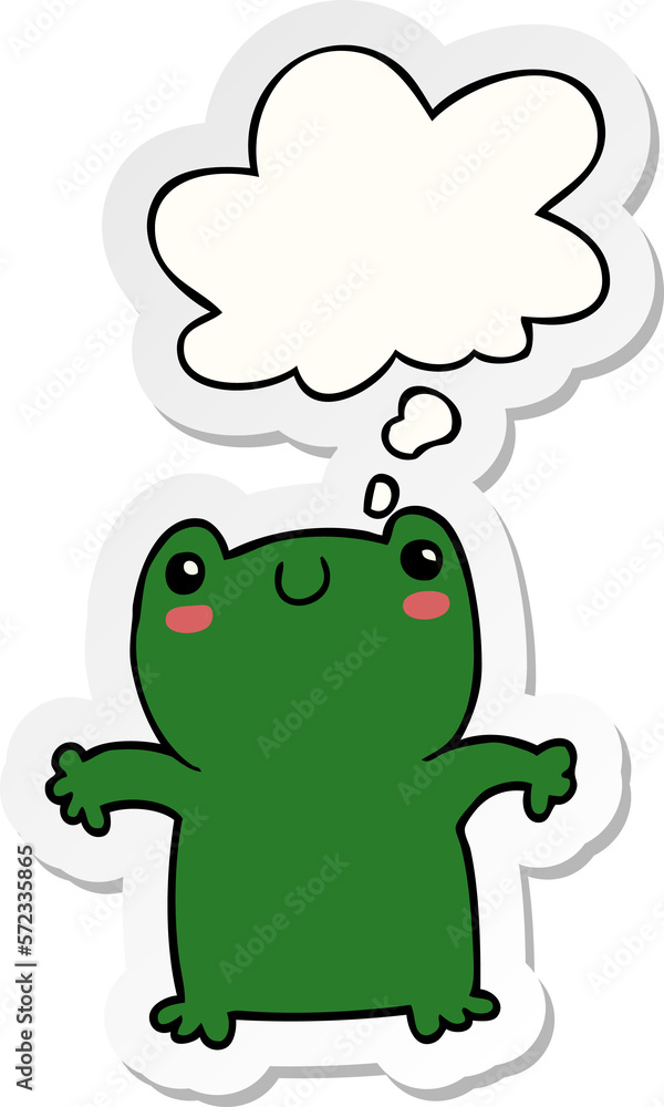 Obraz premium cartoon frog and thought bubble as a printed sticker