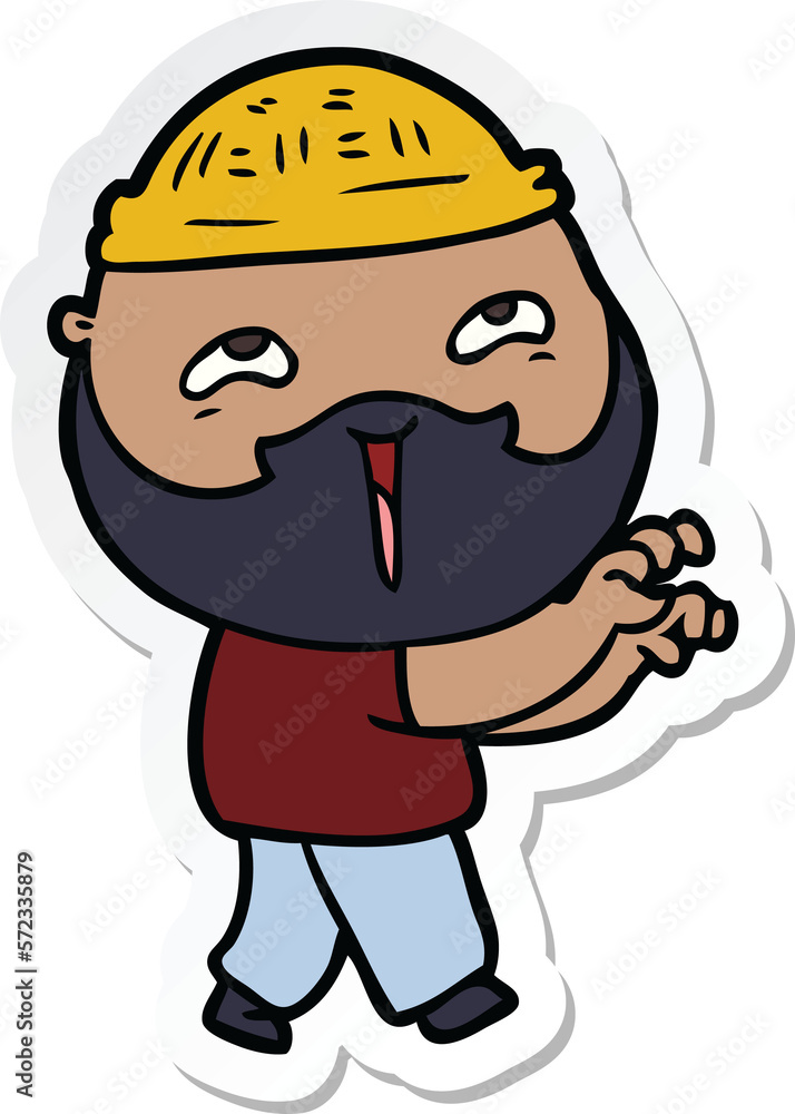 sticker of a cartoon happy bearded man