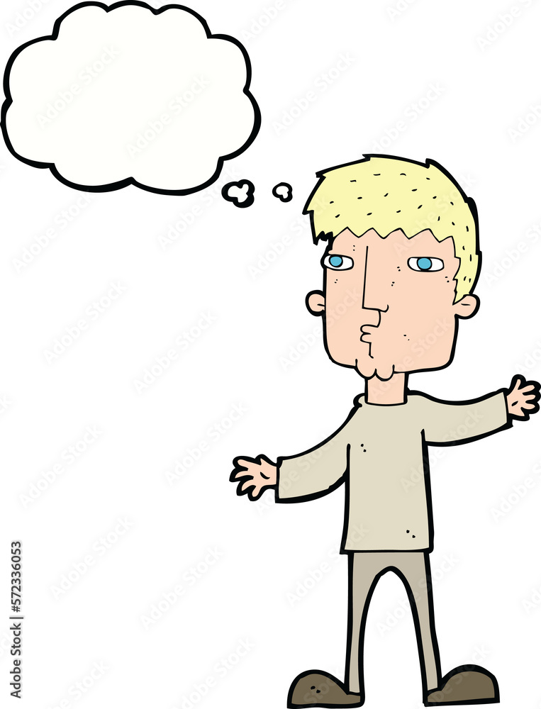 cartoon curious man with thought bubble