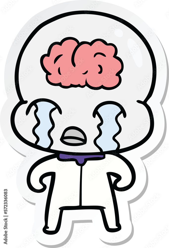 Fototapeta premium sticker of a cartoon big brain alien crying