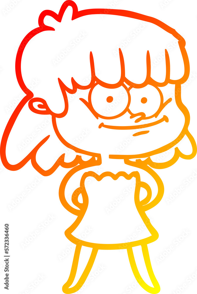 warm gradient line drawing cartoon smiling woman warm gradient line drawing cartoon smiling woman