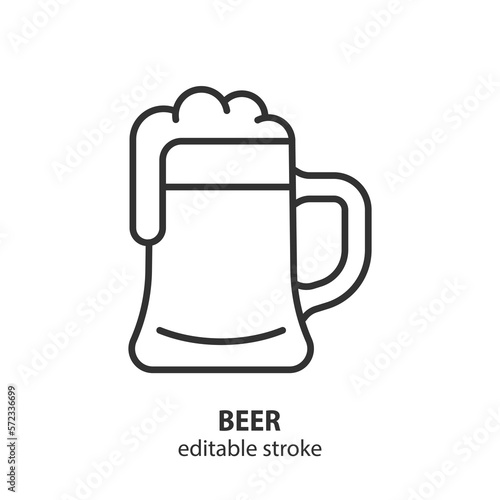 Mug of beer line icon. Alcoholic drink vector symbol. Editable stroke.