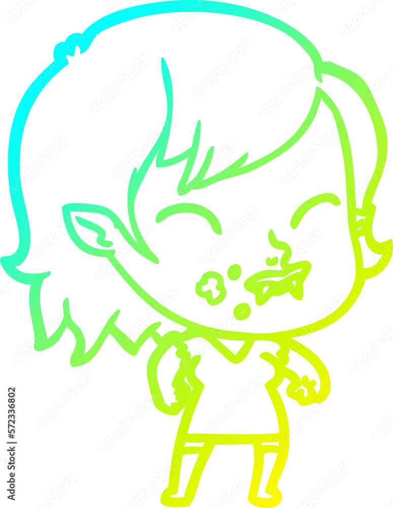 cold gradient line drawing cartoon vampire girl with blood on cheek cold gradient line drawing cartoon vampire girl with blood on cheek