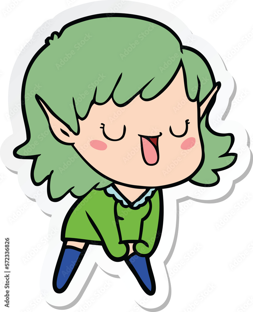 sticker of a cartoon elf girl sticker of a cartoon elf girl