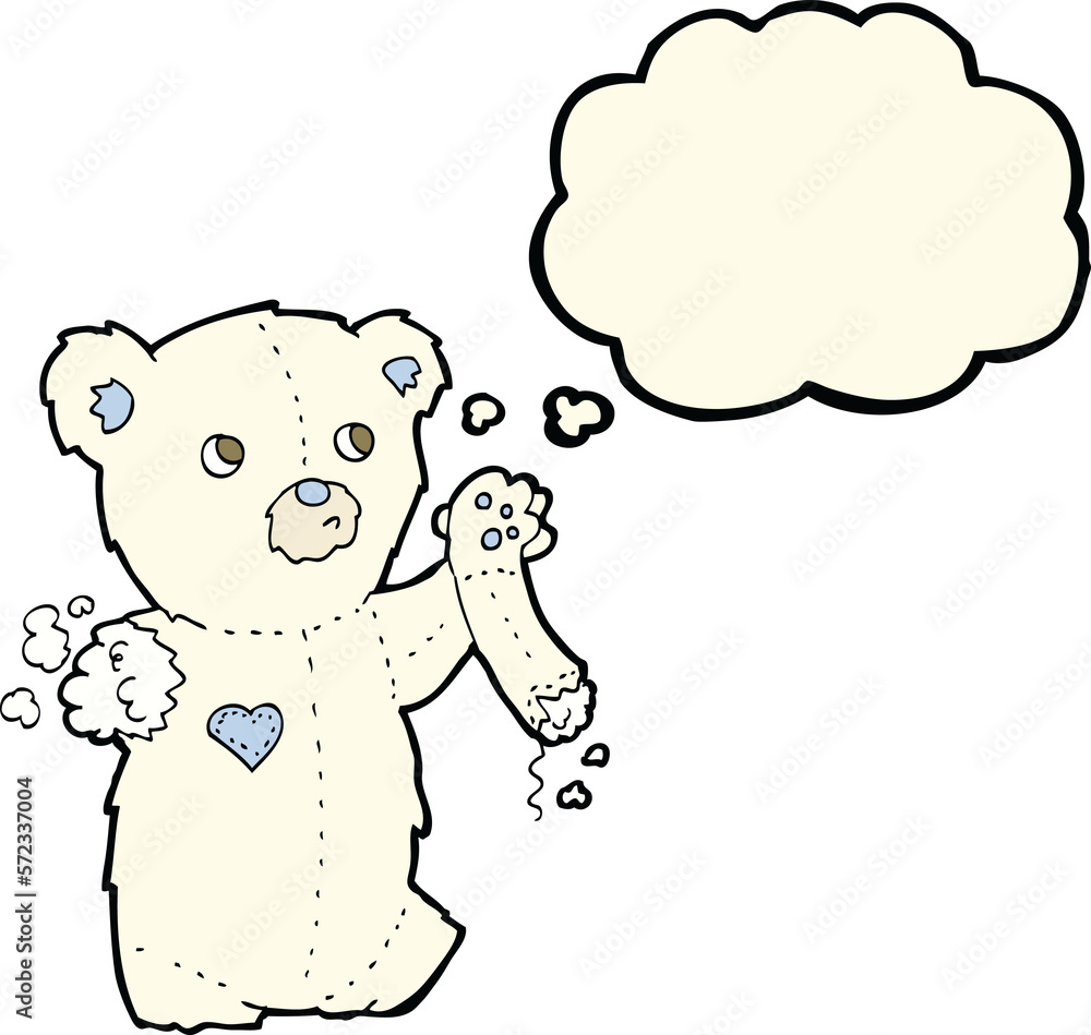 cartoon teddy polar bear with torn arm with thought bubble cartoon teddy polar bear with torn arm with thought bubble