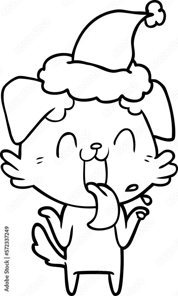 line drawing of a panting dog shrugging shoulders wearing santa hat line drawing of a panting dog shrugging shoulders wearing santa hat