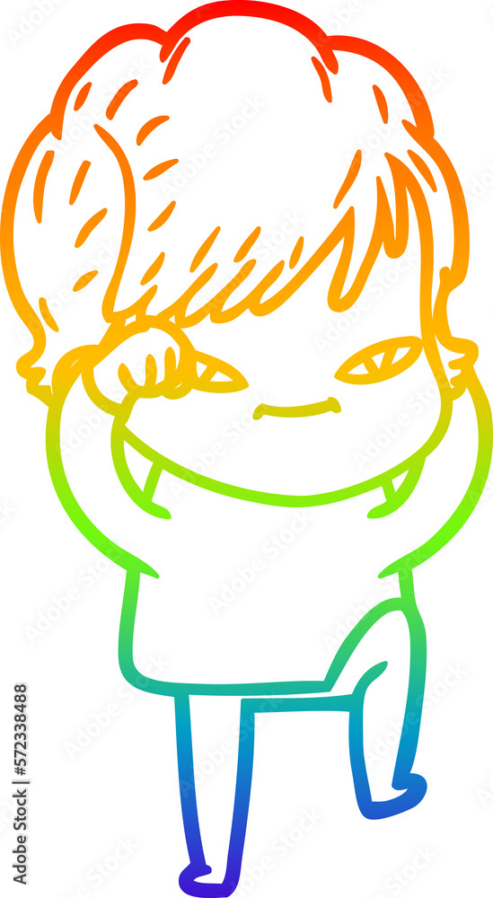rainbow gradient line drawing cartoon happy woman rainbow gradient line drawing cartoon happy woman