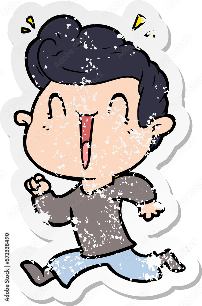 distressed sticker of a cartoon excited man