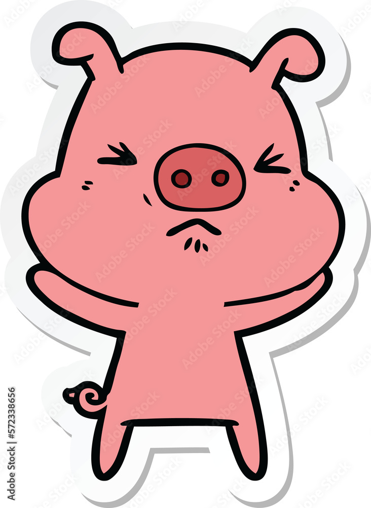 sticker of a cartoon angry pig sticker of a cartoon angry pig