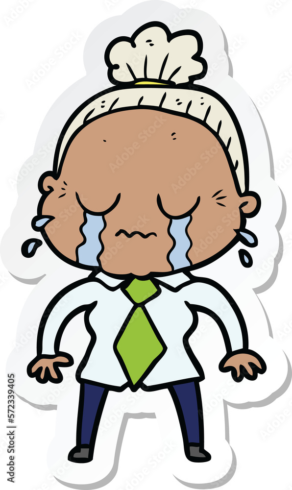 sticker of a cartoon crying old lady sticker of a cartoon crying old lady