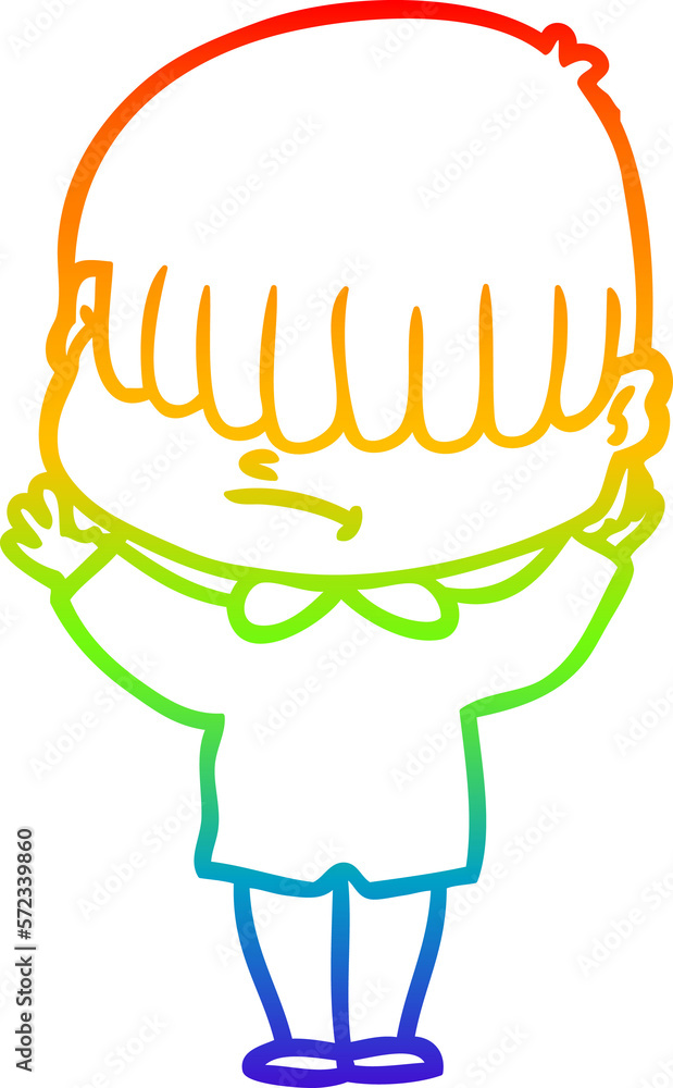 rainbow gradient line drawing cartoon boy with untidy hair rainbow gradient line drawing cartoon boy with untidy hair