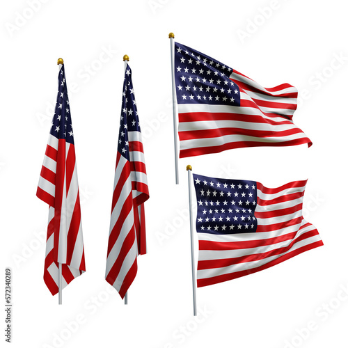 3d rendering united states of america flag fluttering and no fluttering