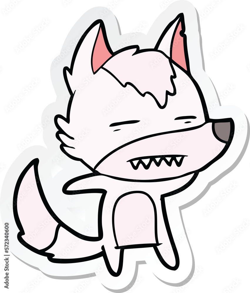 sticker of a cartoon wolf showing teeth sticker of a cartoon wolf showing teeth