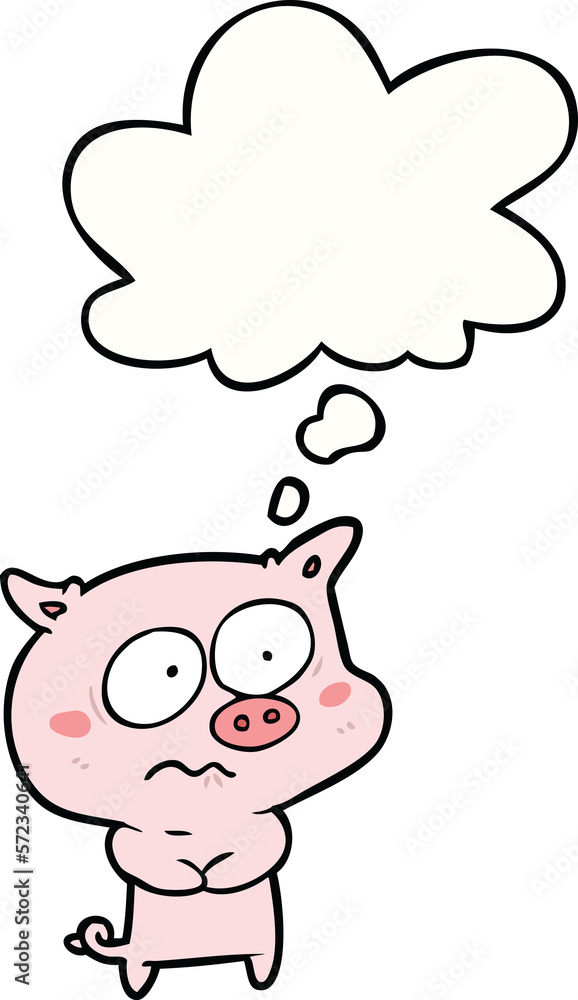 Obraz premium cartoon nervous pig and thought bubble