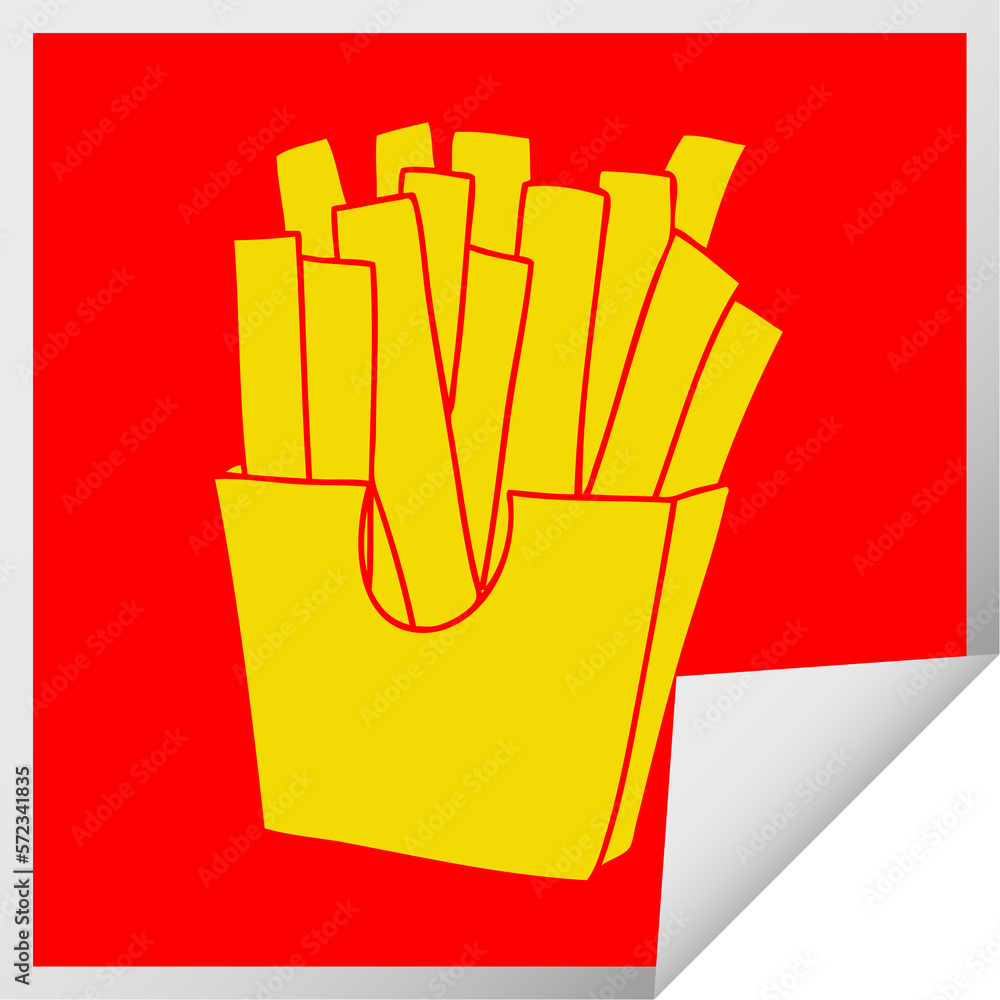 quirky square peeling sticker cartoon french fries quirky square peeling sticker cartoon french fries