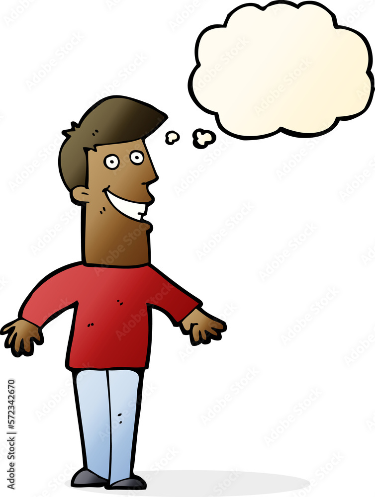 cartoon grinning man with thought bubble cartoon grinning man with thought bubble