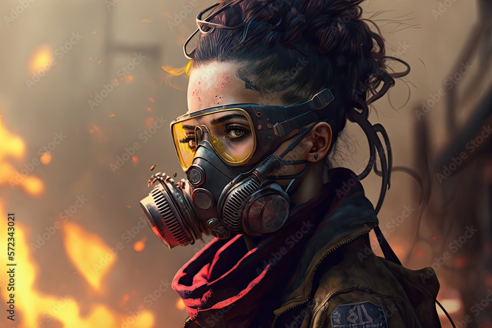 Rebel cyberpunk with a gas mask in hyper futuristic Rebel cyberpunk with a gas mask in hyper futuristic