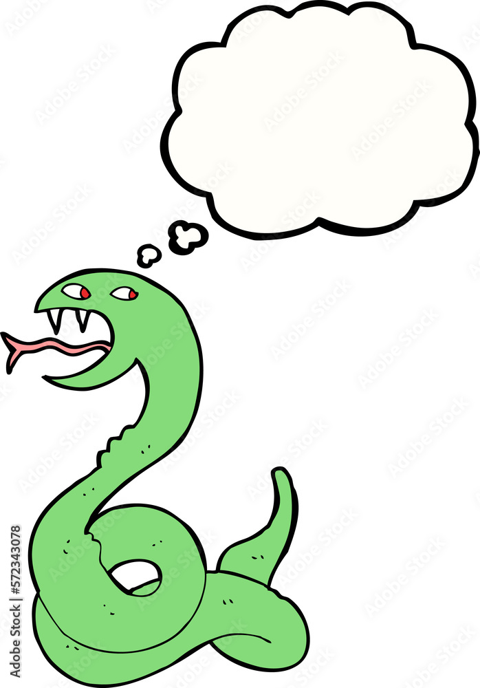 Fototapeta premium cartoon hissing snake with thought bubble